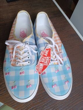 Vans Cherry Gingham Authentic Sneakers - Pastel Blue & Peach